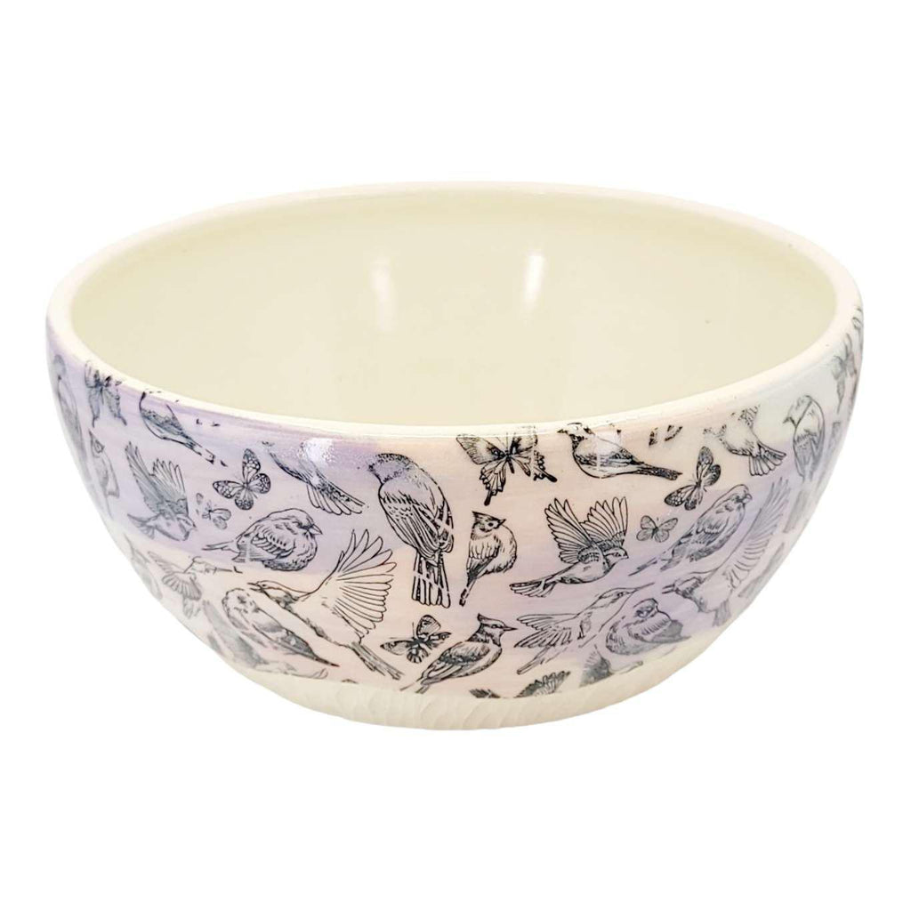 Bowl - Large Stoneware Blue Purple Pink with Black Birds by Clay It Forward