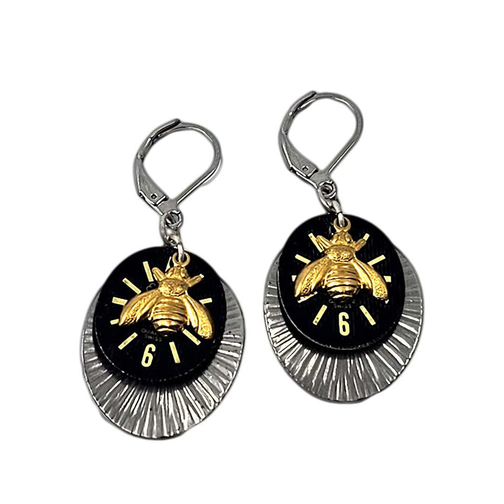 Earrings - Brass Bee Wavy Disk (Stainless Steel) by Christine Stoll | Altered Relics