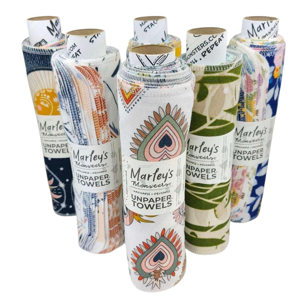 UNpaper® Towels - Cotton Flannel Reusable Cloths (Assorted Mismatched Styles) by Marley’s Monsters