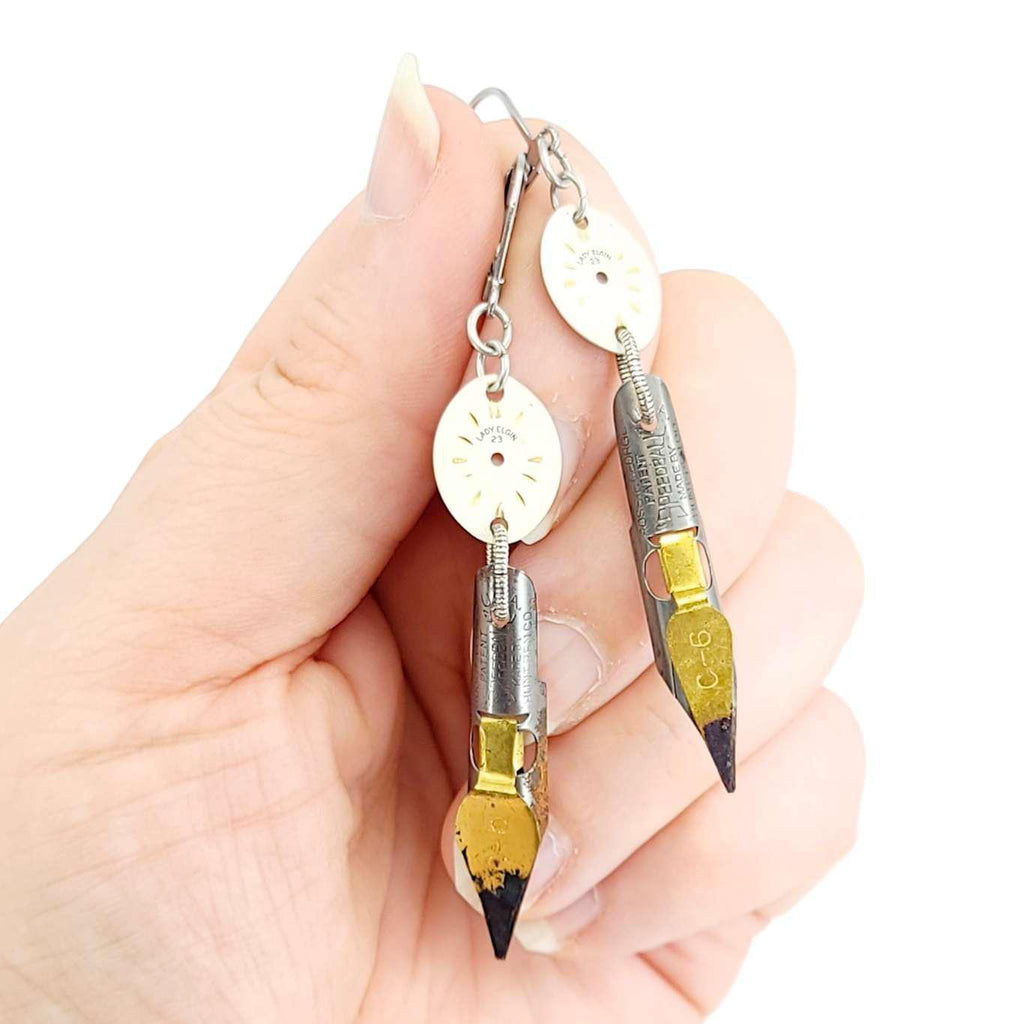 Earrings - Watch Dials - Pen Nibs by Christine Stoll | Altered Relics