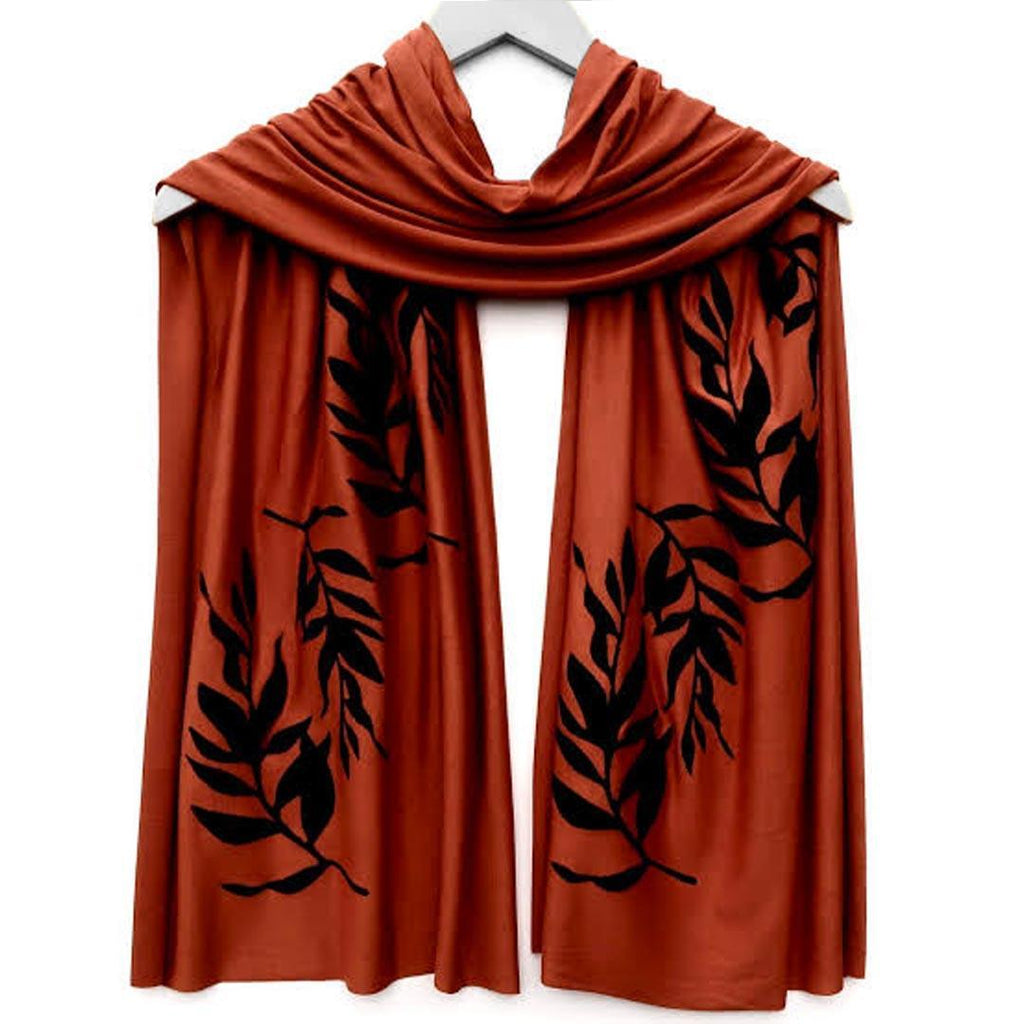 Scarf Wide - Cinnamon Laurel Print (Black Ink) by Windsparrow Studio