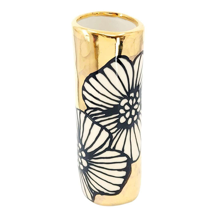 Vase - 6in Floral Cylinder with 22k Gold Solid Background (B) by Hsieh Clay SF