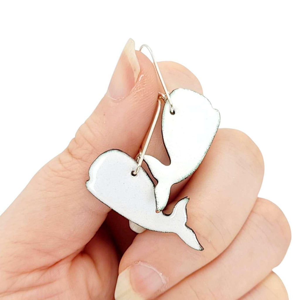 Earrings - Whale Long Dangle (Solid White) by Magpie Mouse Studios