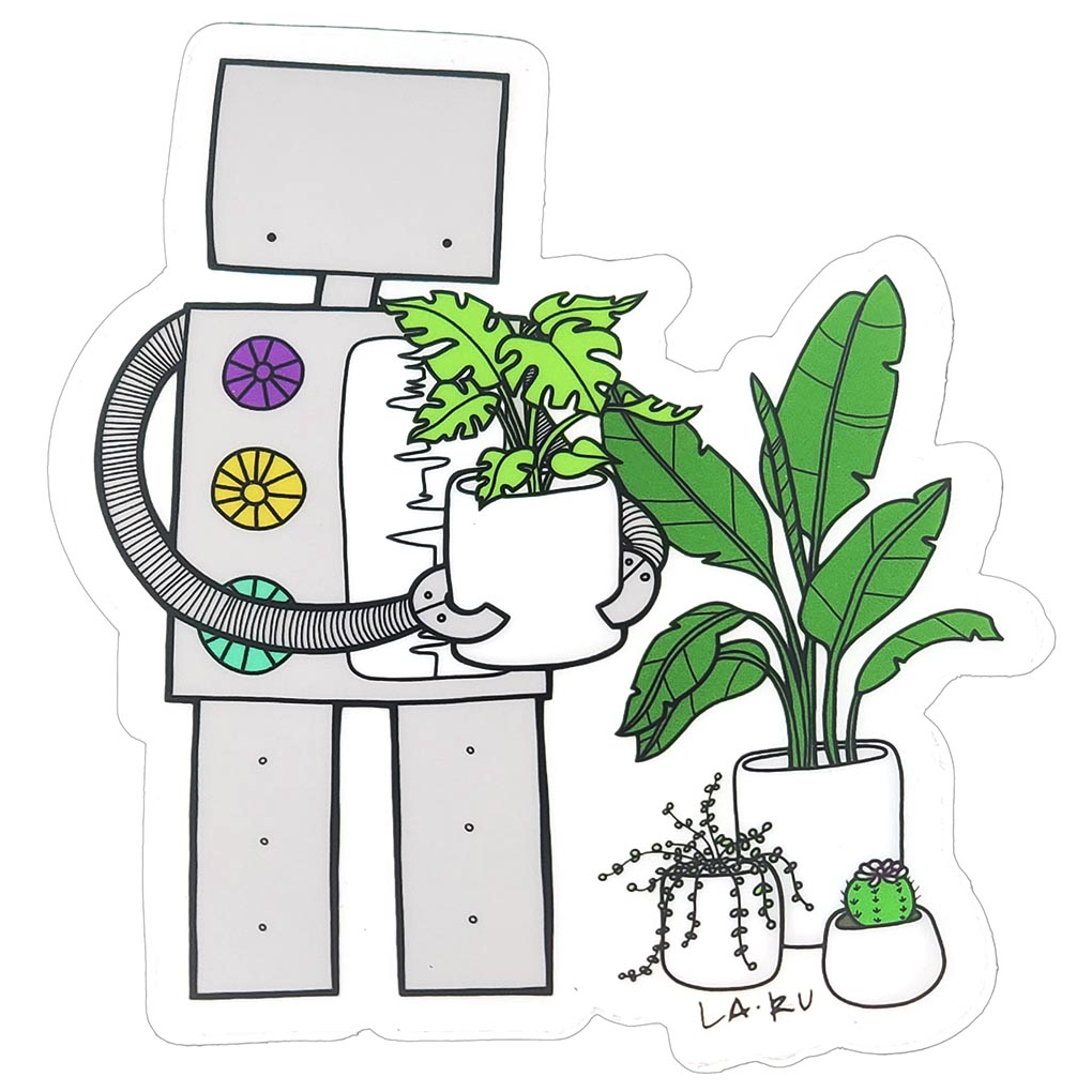 Sticker Vinyl - Robot Loves Plants (Transparent) by La Ru