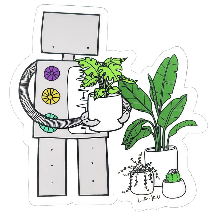 Sticker Vinyl - Robot Loves Plants (Transparent) by La Ru