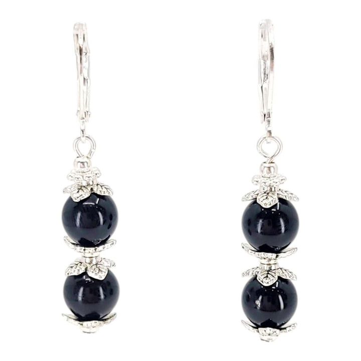 Earrings - Double Bead Drops (Black Resin, Silver plate) by Tiny Aloha