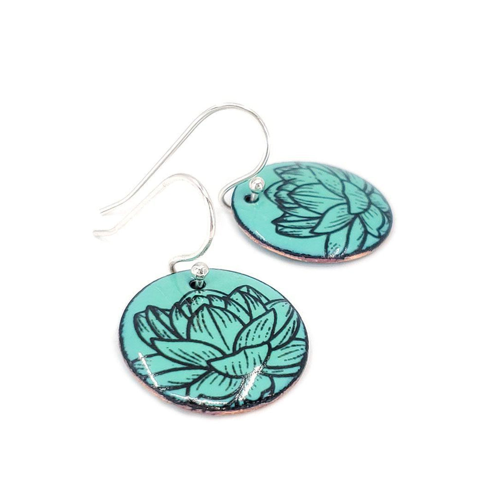 Earrings - Lotus Small Circle (Turquoise) by Magpie Mouse Studios