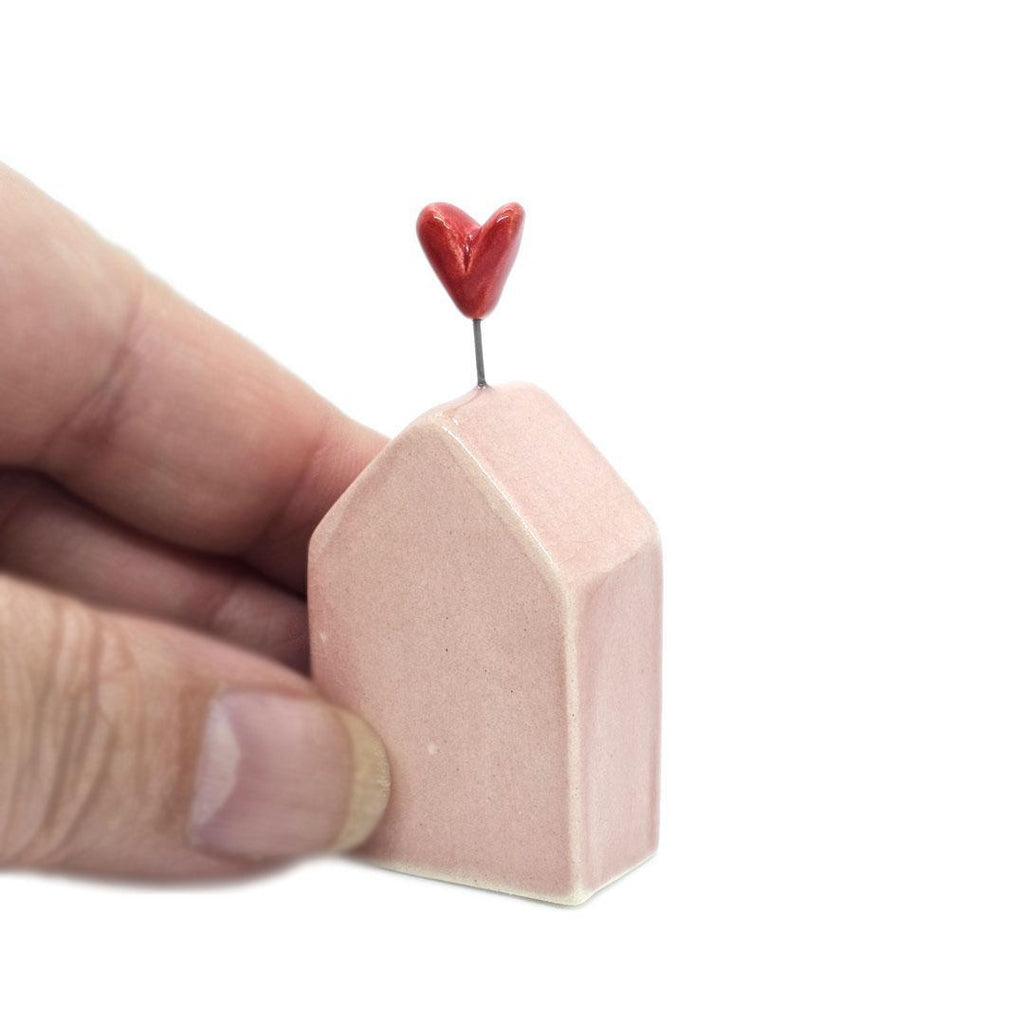 Tiny Pottery House - Light Pink with Heart (Red) by Tasha McKelvey