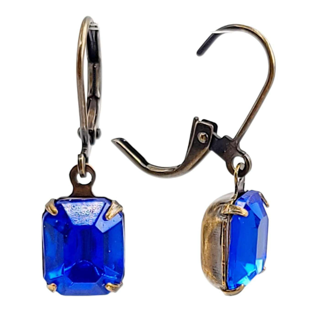 Earrings - Blues - Brass Vintage Rhinestone Dangles (Assorted Styles) by Christine Stoll | Altered Relics