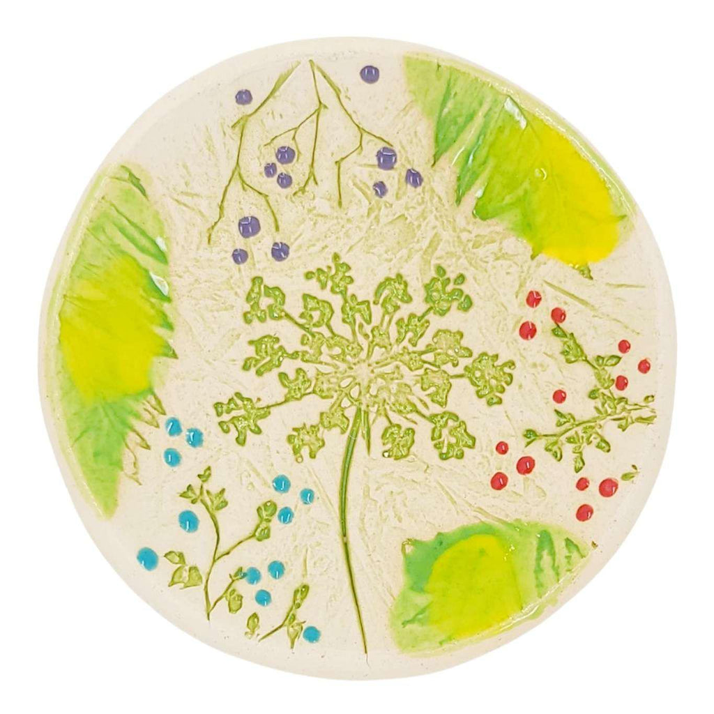Ring Dish -  3 1/4 in - Pressed Flower Round Pottery Dish by Walton Clay Studio