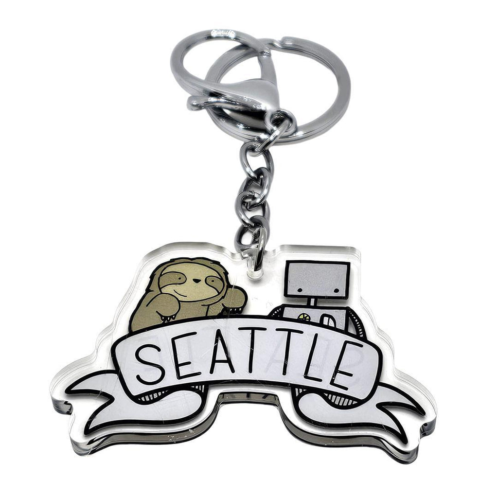 Keychain - Seattle Ribbon Sloth and Robot by LaRu