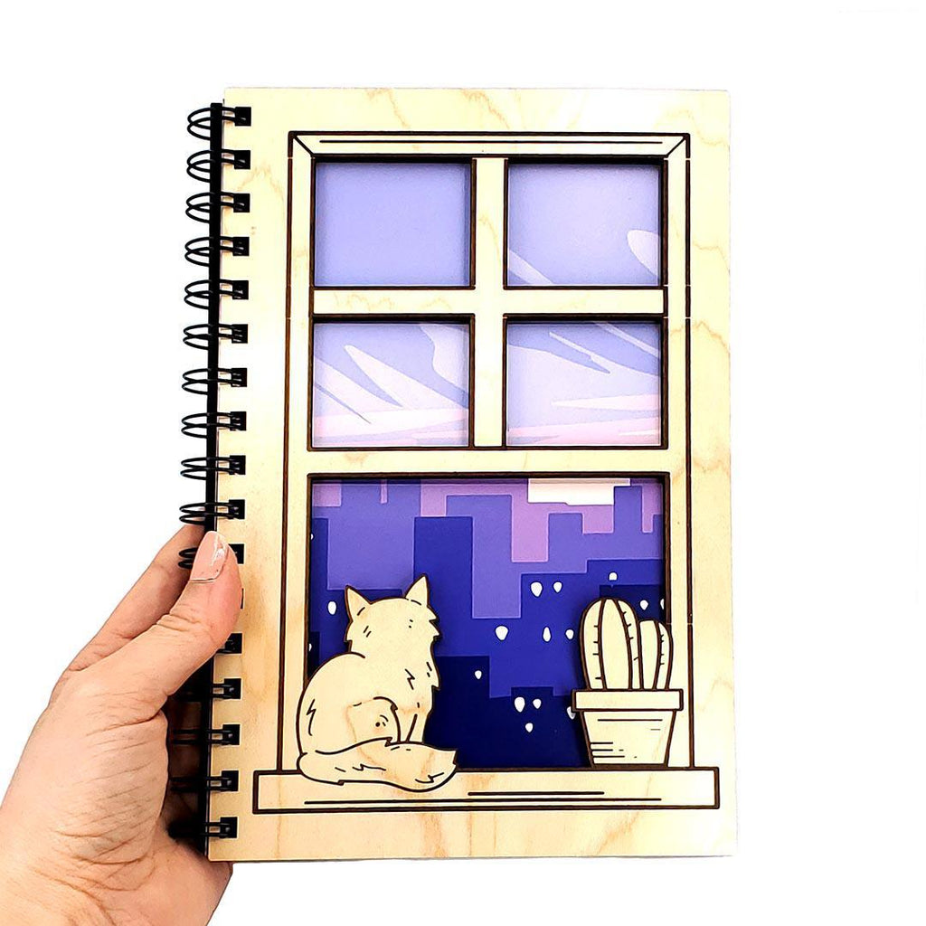 Journal - Kitty Cat City View Cutout Wood Cover with Lined Pages by Bumble and Birch