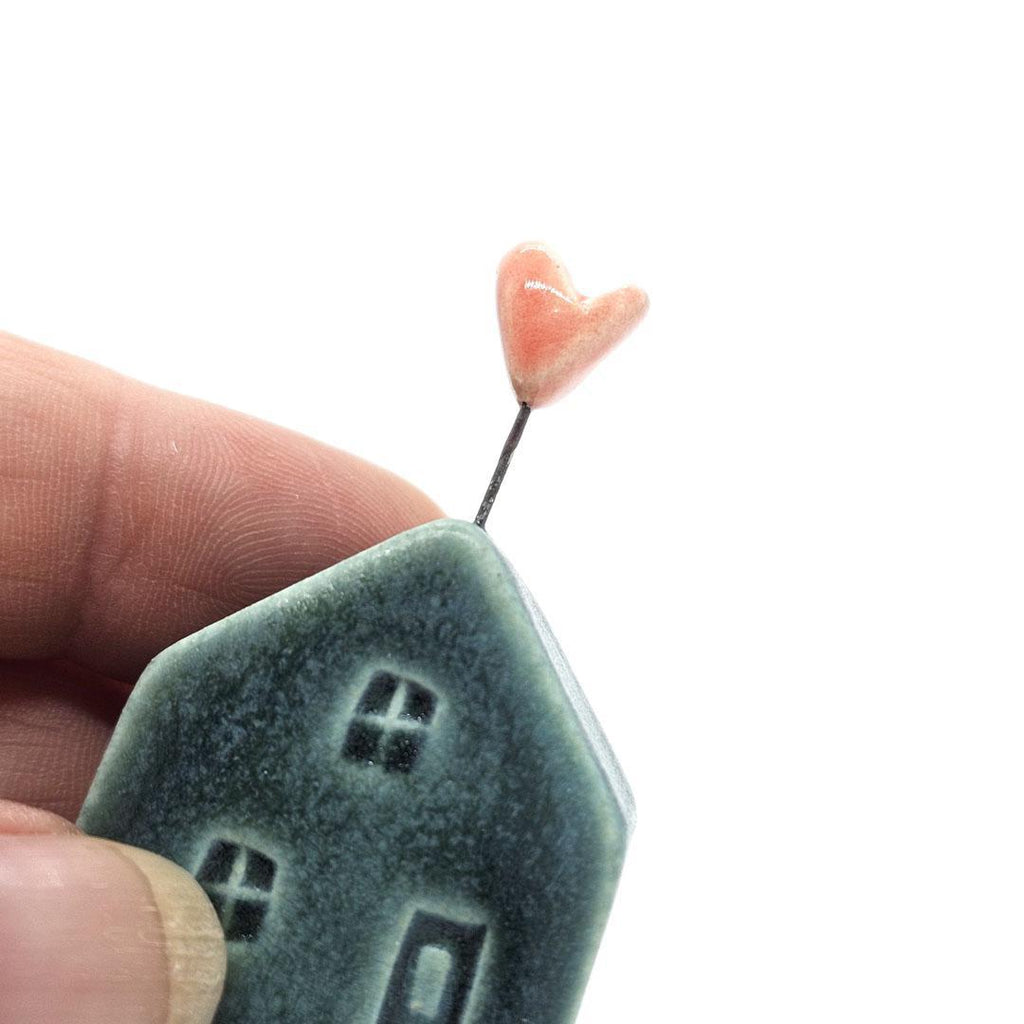 Tiny Pottery House - Teal with Heart (Assorted Colors) by Tasha McKelvey