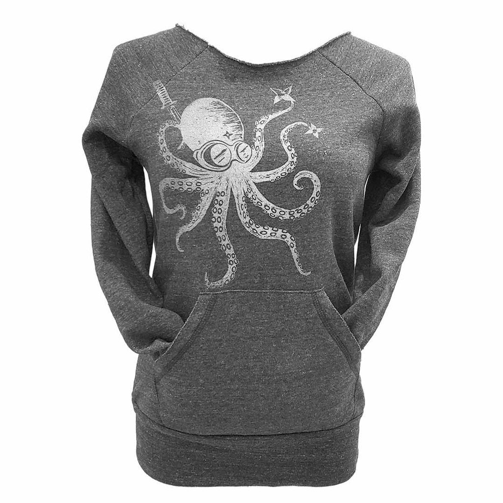 Sweatshirt - Adult Open Neck Octopus Ninja on Charcoal (S - L) by Namu