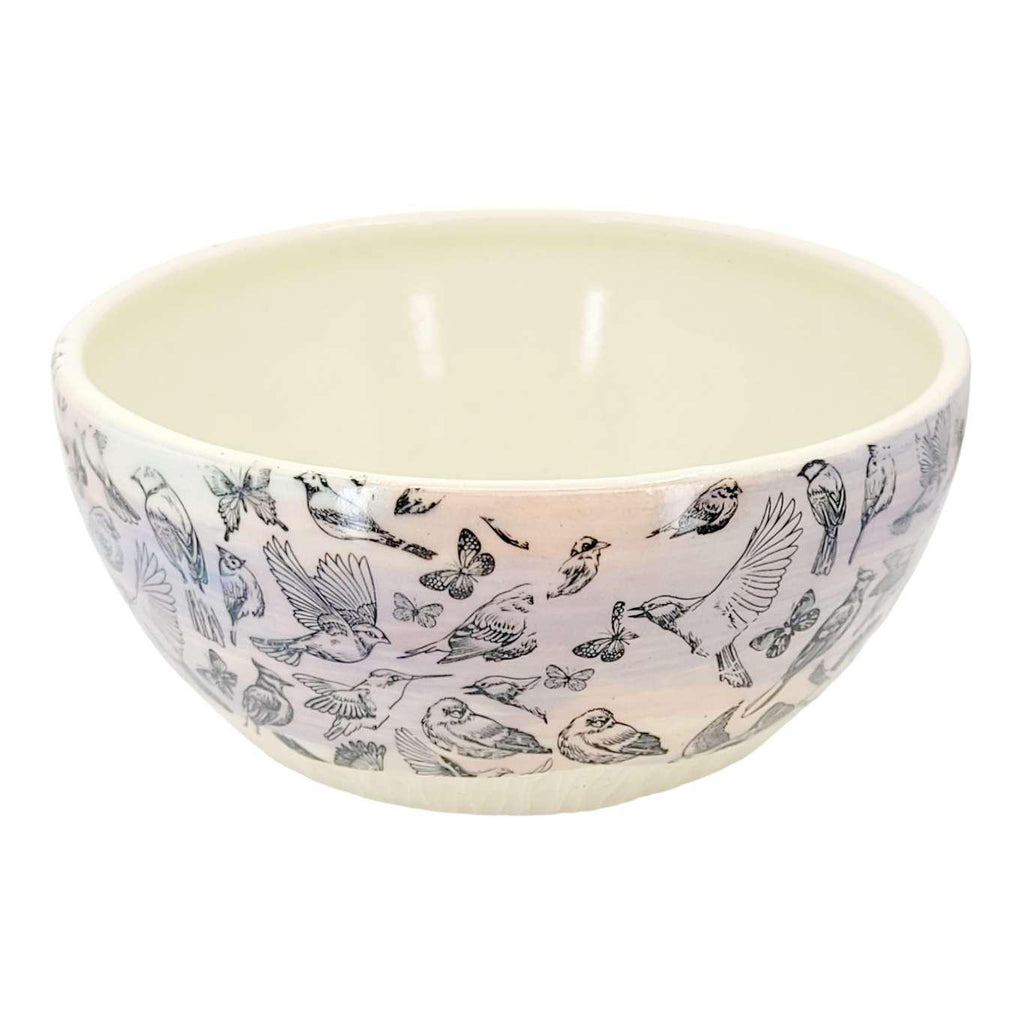 Bowl - Large Stoneware Blue Purple Pink with Black Birds by Clay It Forward