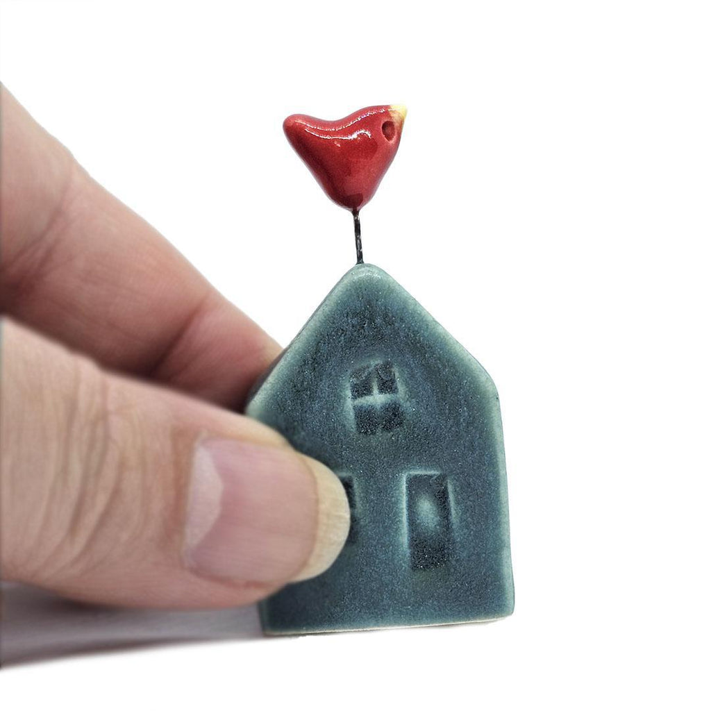 Tiny Pottery House - Teal with Bird (Assorted Colors) by Tasha McKelvey