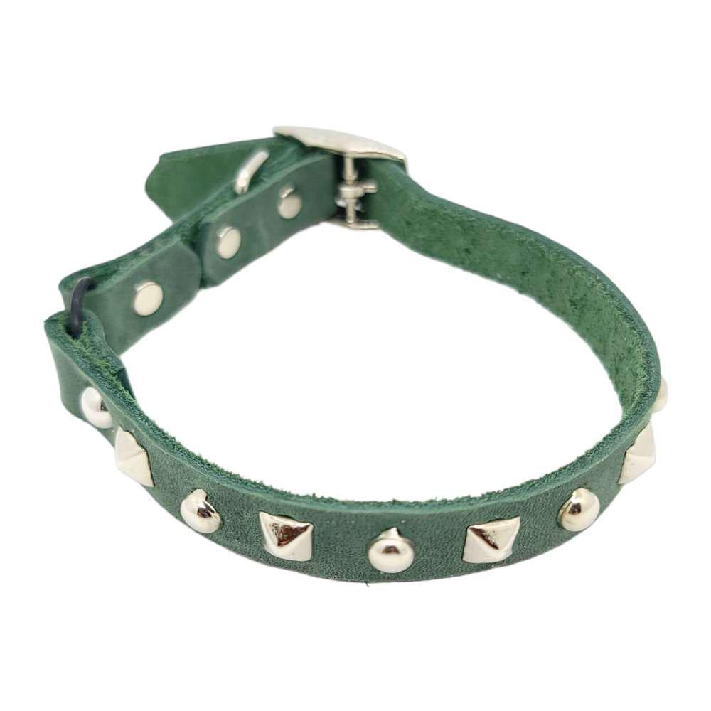 Cat Collar - Dark Green with Silver Studs by Greenbelts
