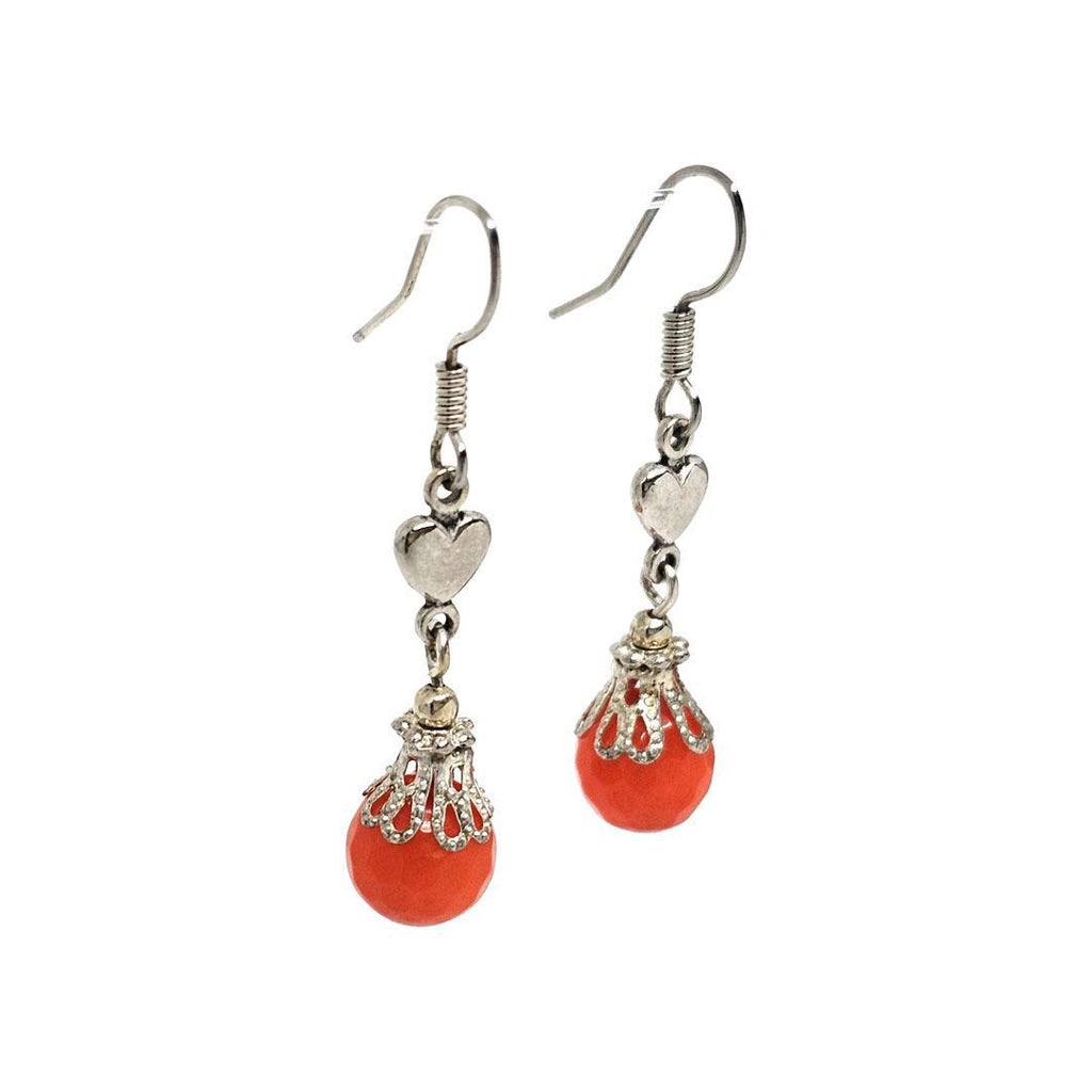 Earrings - Orange Topaz Glass Beads Silver plate short by Tiny Aloha