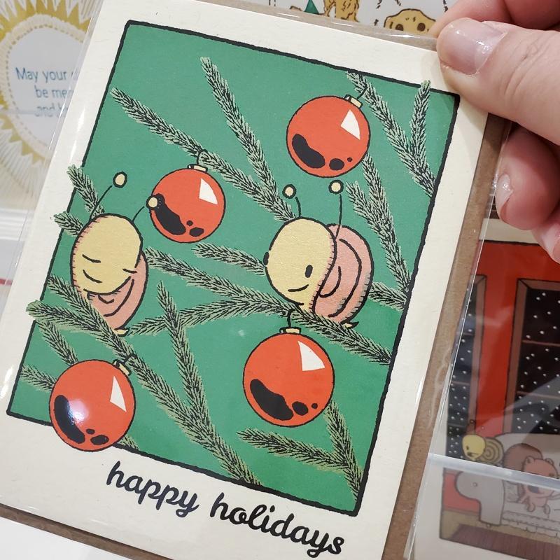 Holiday Card - Snails with Ornaments by Everyday Balloons Print Shop