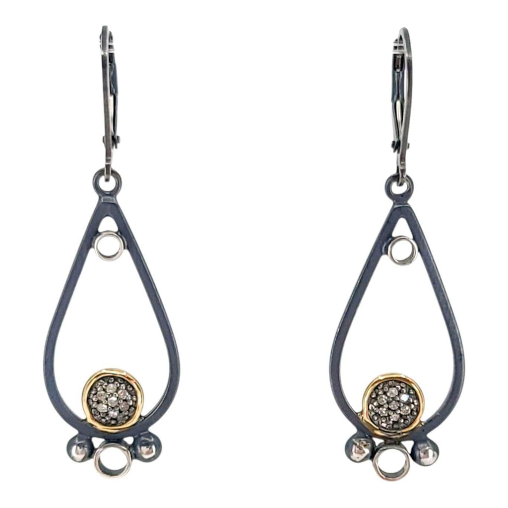 Earrings - Mixed Metal Pave Teardrop (14k Gold, Sterling Silver, Diamond) by 314 Studio