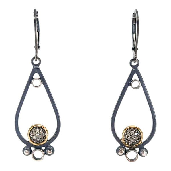 Earrings - Mixed Metal Pave Teardrop (14k Gold, Sterling Silver, Diamond) by 314 Studio