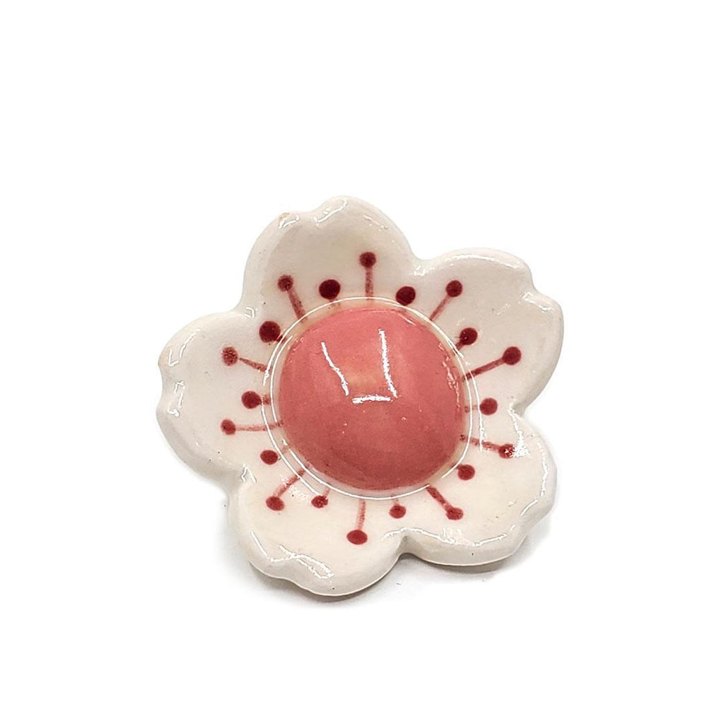 (20% Off) Ceramic Pin - White Sakura with Pink by Jennifer Fujimoto