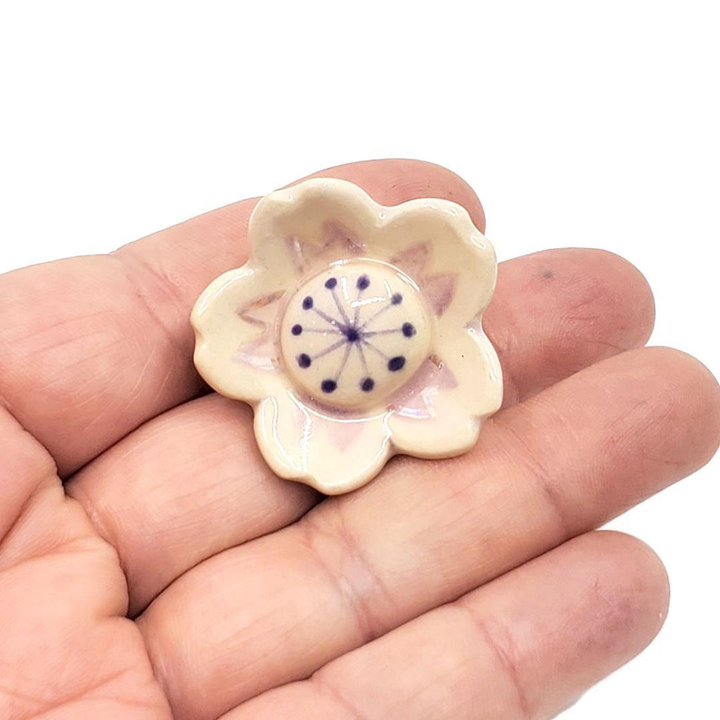 (20% Off) Ceramic Pin - Flower Dark and Light Pink with White Dots by Jennifer Fujimoto