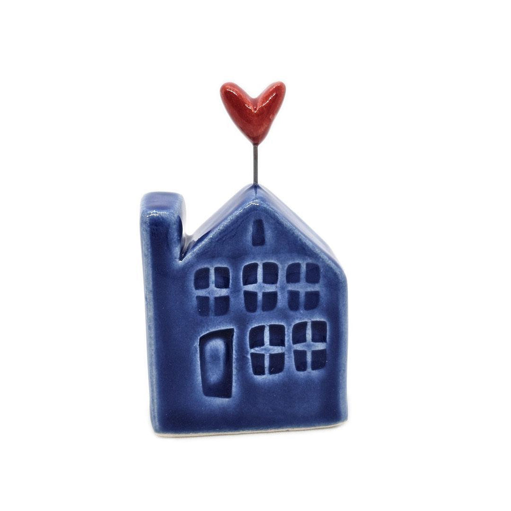 Tiny Pottery House - Dark Blue with Pink Heart by Tasha McKelvey