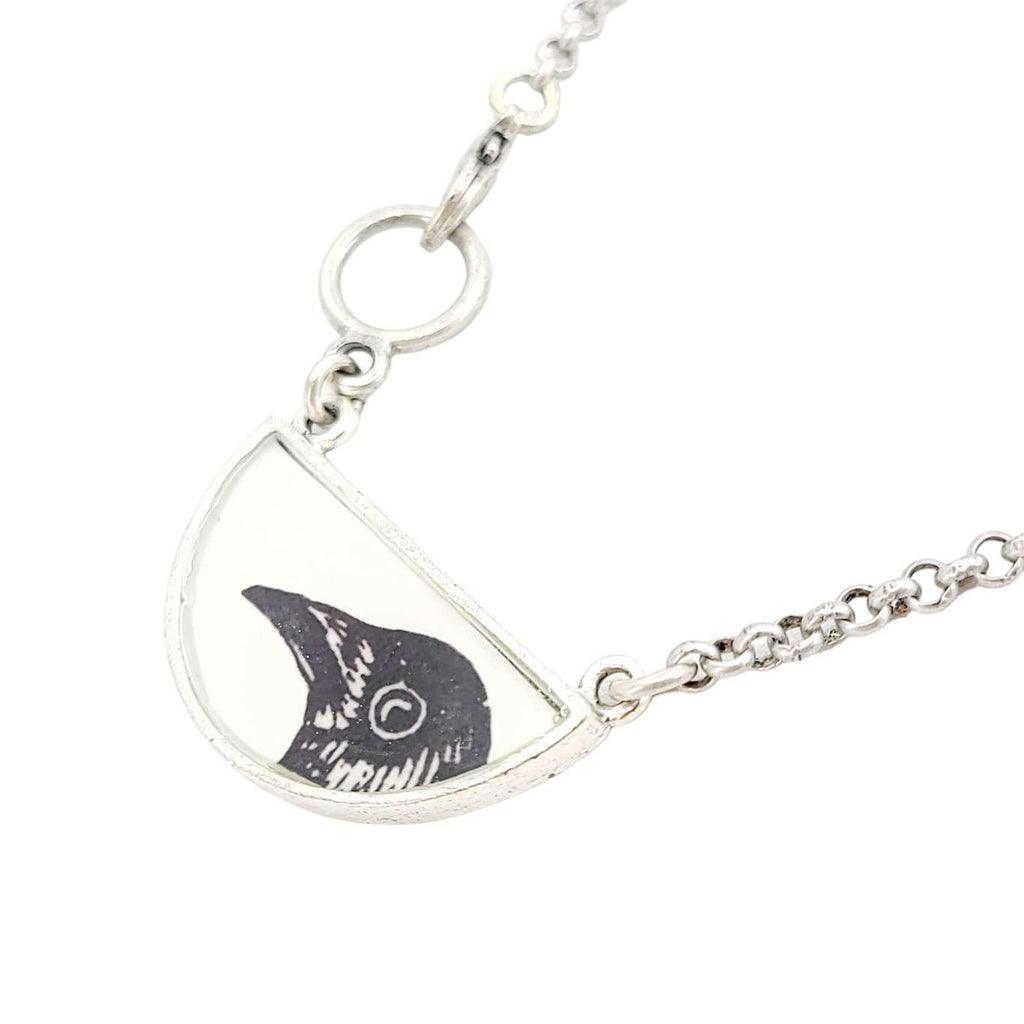 Necklace - Peeking Crow Half-Round Resin (Silver) by Christine Stoll |Altered Relics