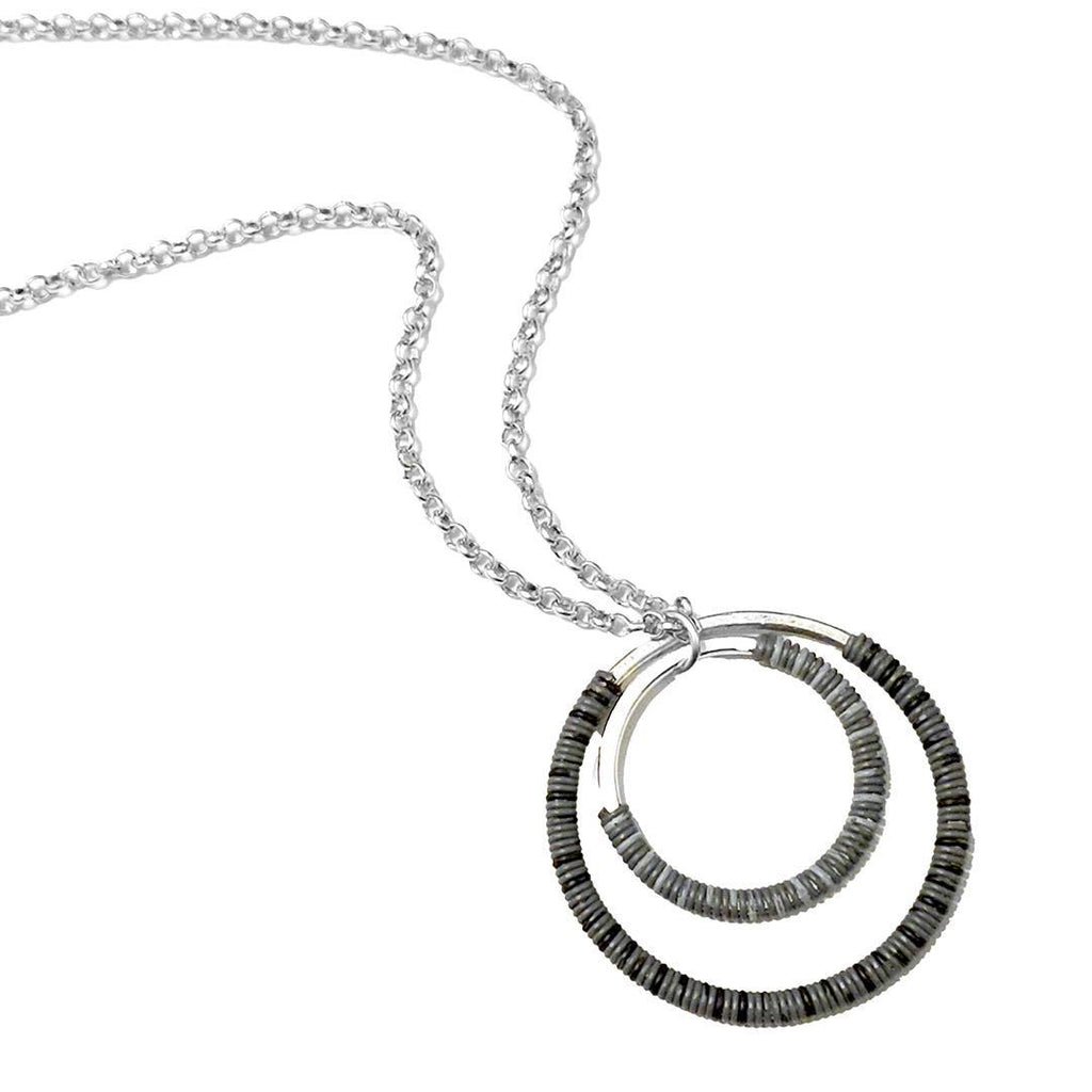 Necklace - Double Circle - Charcoal Gray Communication Wire by XV Studios