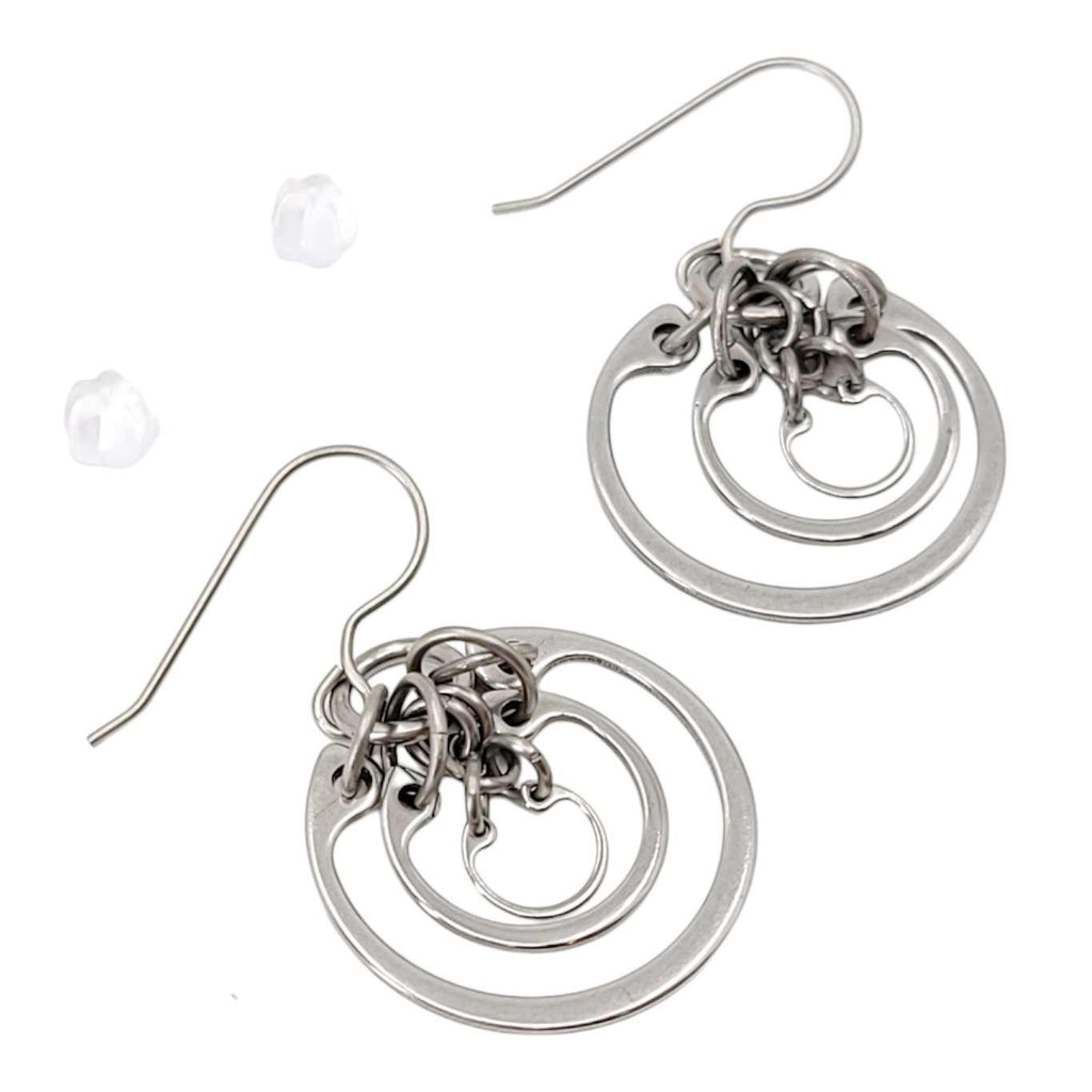 Earrings - Small Concentric Rings (Stainless Steel and Titanium) by Wraptillion