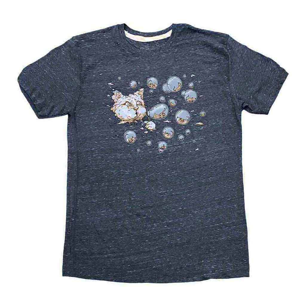 Adult Tee - Bubble Cat (Slate Blue) by Ugly Baby