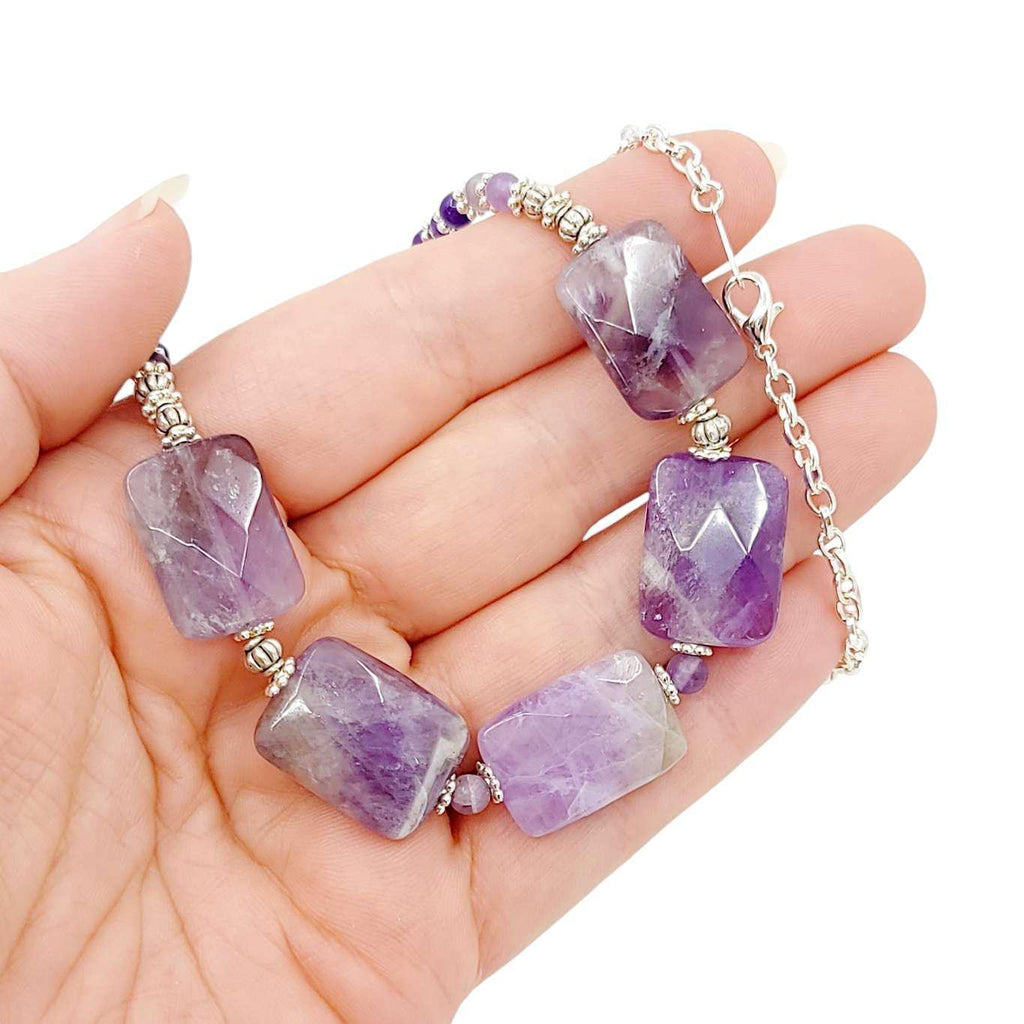 Necklace - Amethyst Rectangle Five Beads by Tiny Aloha