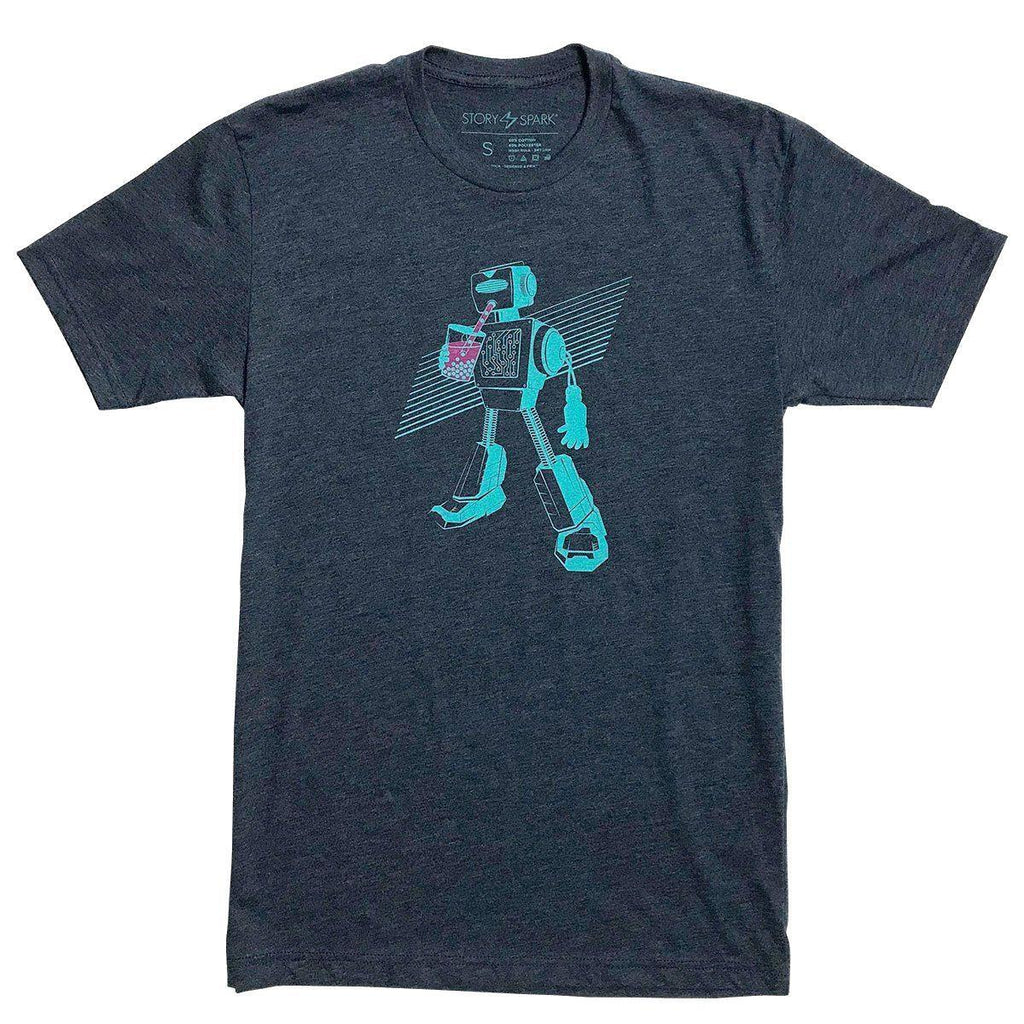 Adult Crew Neck - Boba Bot Heather Navy Blue Tee (XS - 2XL) by STORY SPARK