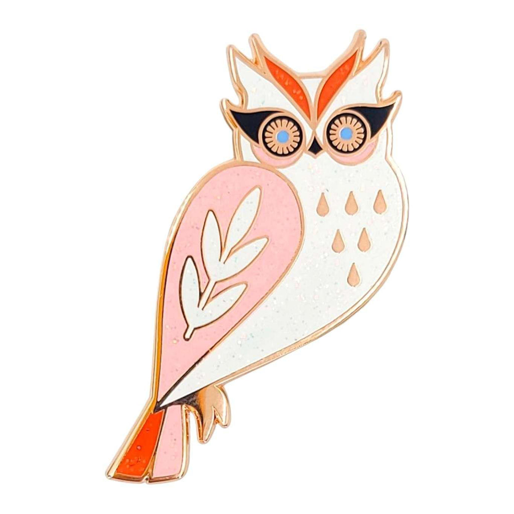 Enamel Pin - Pink Owl with Glitter by Amber Leaders Designs