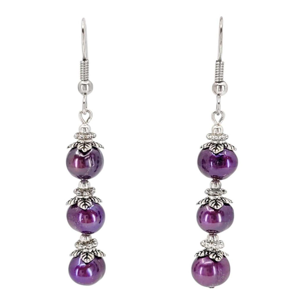 Earrings - Stacked Pearl Drops (Purple) by Tiny Aloha