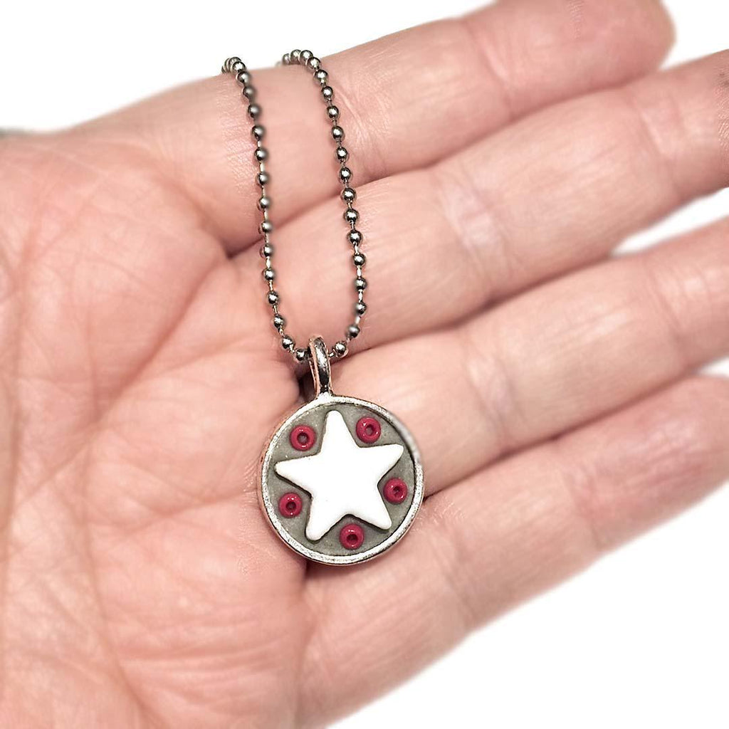 Necklace - Star Baby - White Star Red Beads by XV Studios