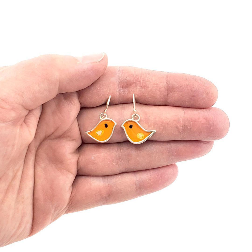 Earrings - Single Birds (Orange) by Happy Art Studio