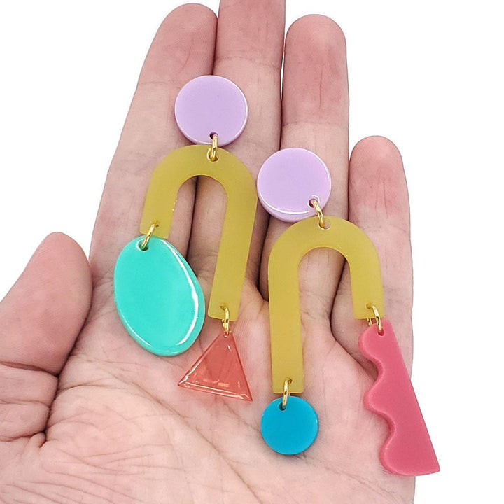Earrings - New Wave Asymmetric (Lavender & Yellow) by Chubby Bunny