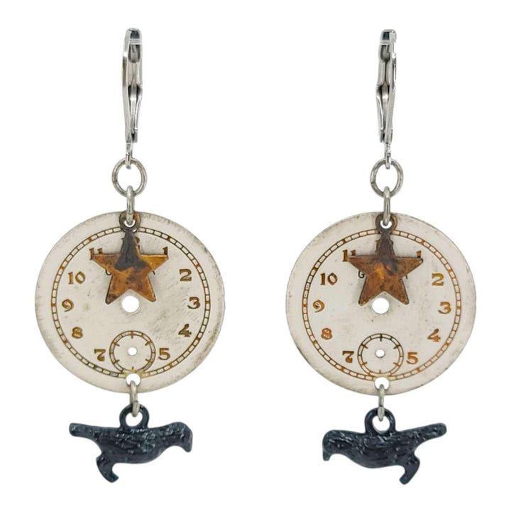 Earrings - Watch Dials - Crows & Stars with Stainless Steel Earwires by Christine Stoll