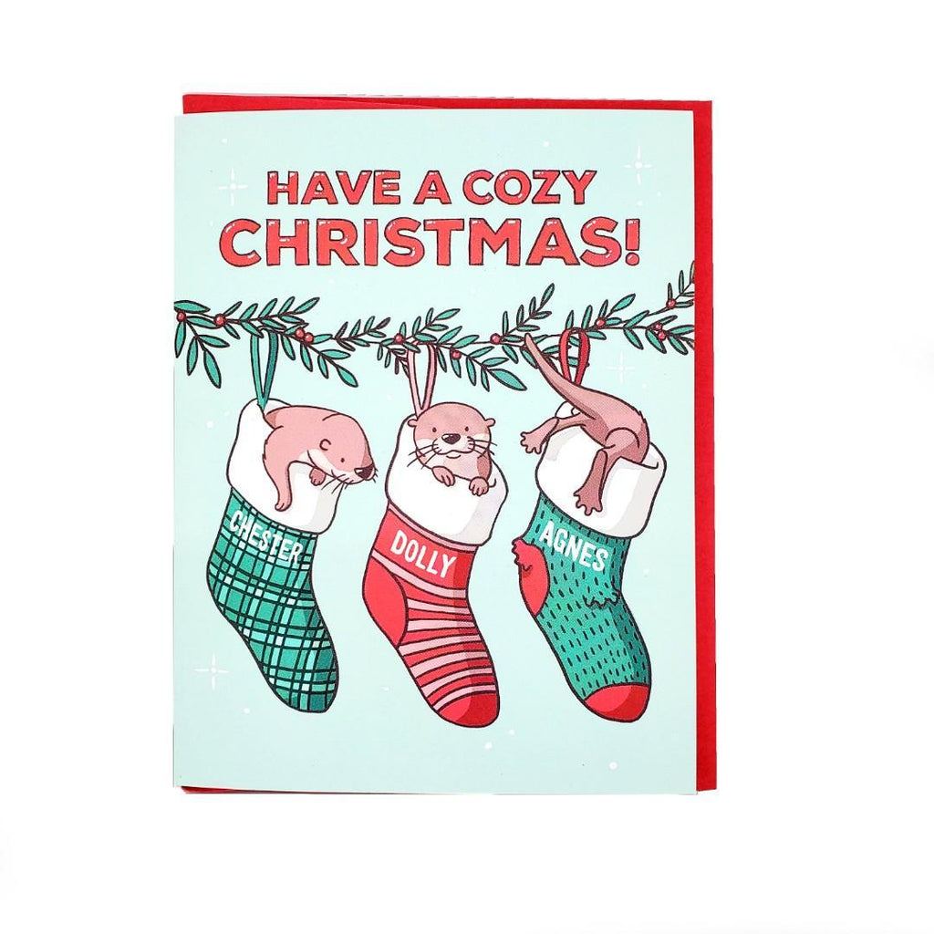 Card - Holiday - Have a Cozy Christmas Otters by Semi Sweet Press