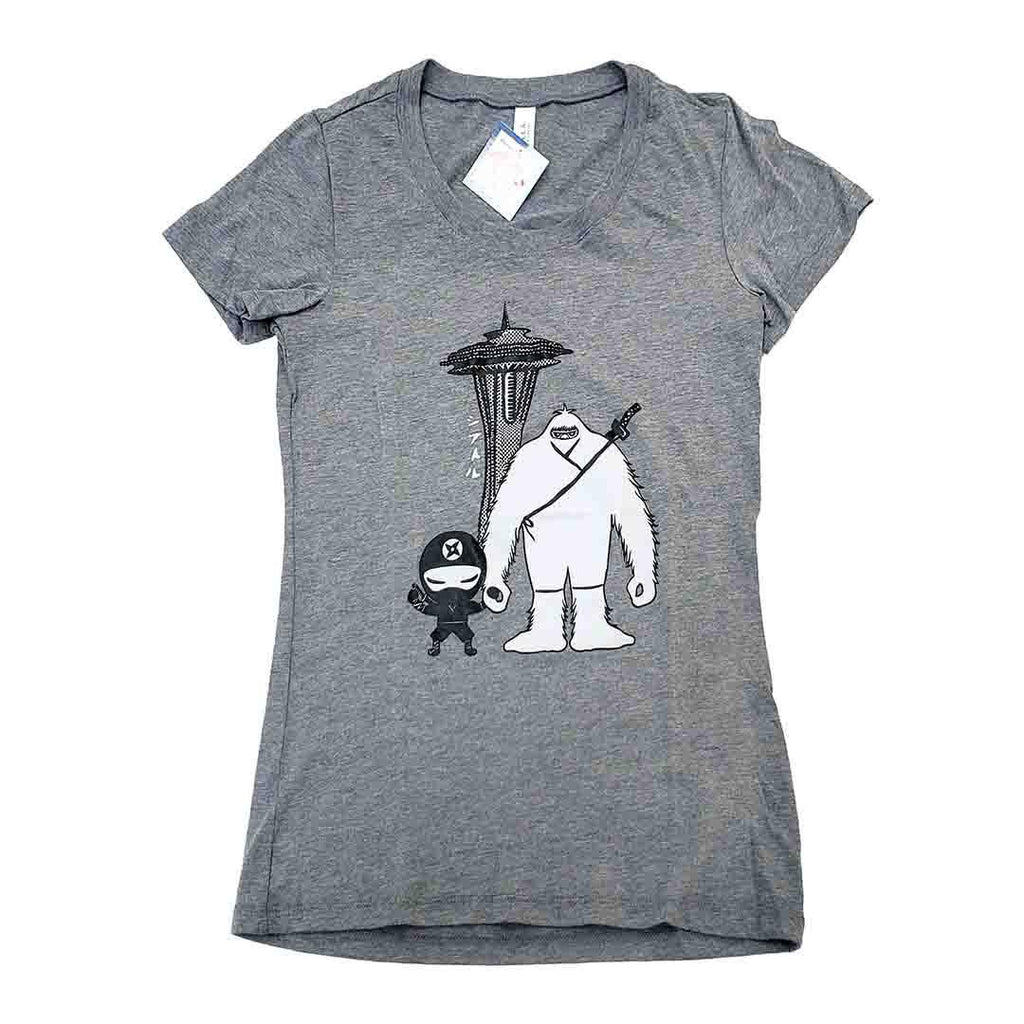 Adult Tee - White Yeti Ninja on Gray Fitted Tee (XL only) by Namu