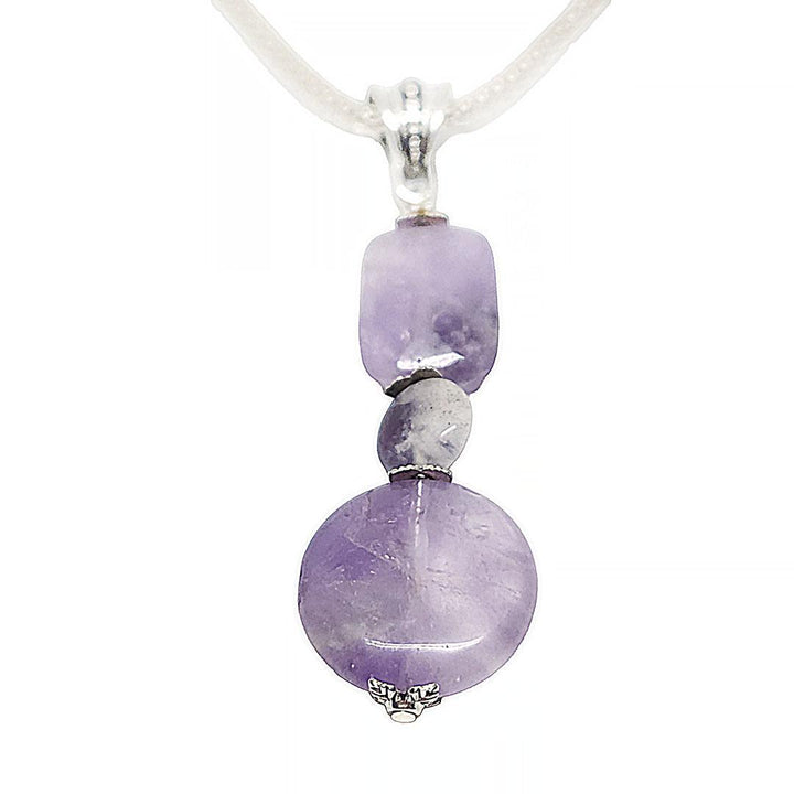 Necklace - Amethyst coin and faceted pillow beads Silver Plate Mesh chain by Tiny Aloha