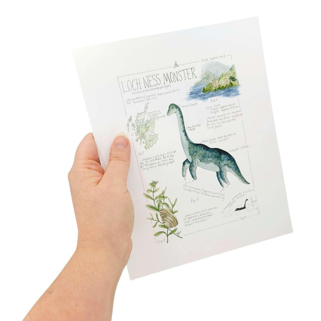Art Print - 8x10 - Nessie the Loch Ness Monster Field Notes by Lizzy Gass