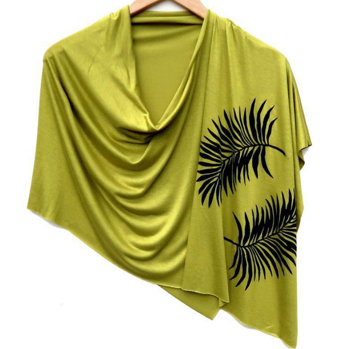 Poncho - Green Oasis Palm Leaves (Black Ink) by Windsparrow Studio