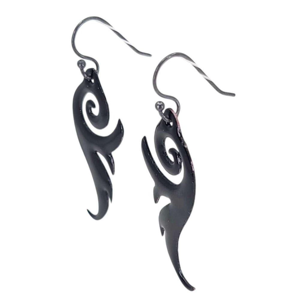 Earrings - Black Spiral Wings by Magpie Mouse Studios