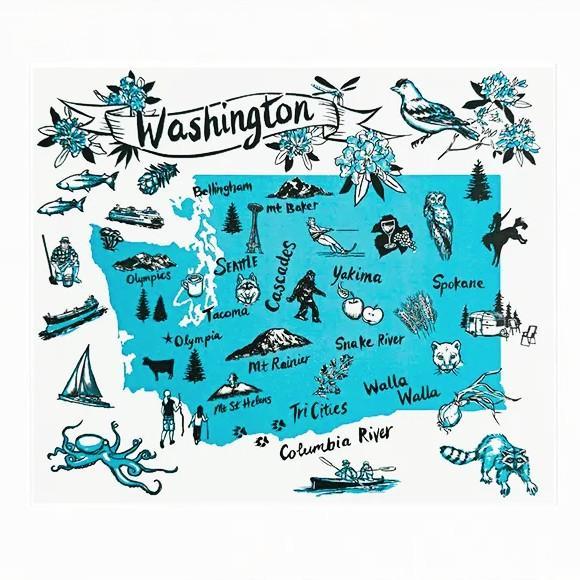 Art Print - 11.5 x 14 Washington State (Blue) by Oliotto