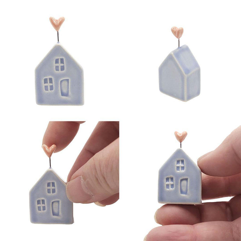 Tiny Pottery House - Light Blue with Heart (Red or Pink) by Tasha McKelvey