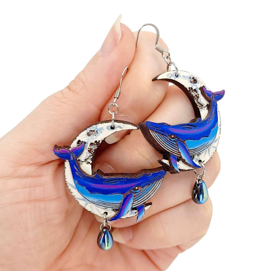 Earrings - Midnight Blue Celestial Whale (Silver French Hooks) by Fresh Cuttery