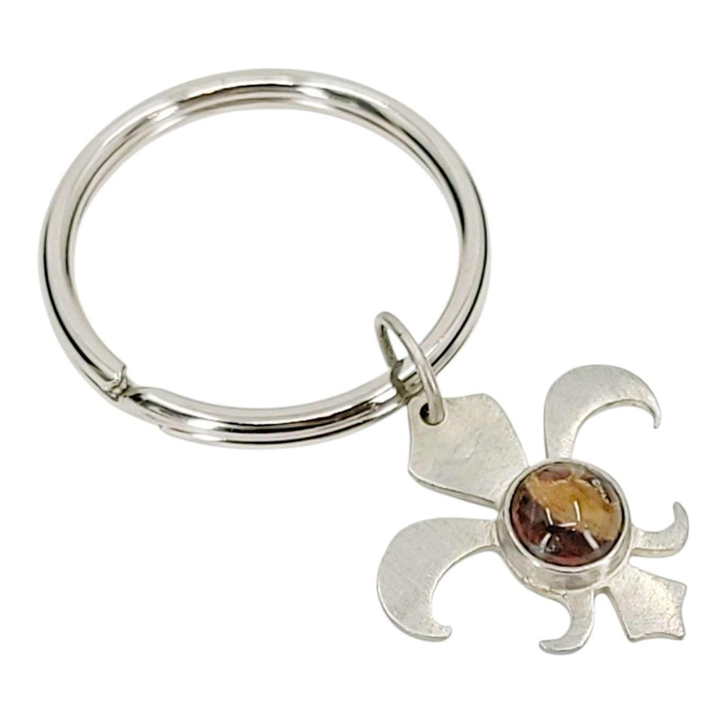 Keychain - Fleur de Lis Stone (Jasper, Sterling Silver, Stainless Steel) by imakecutestuff